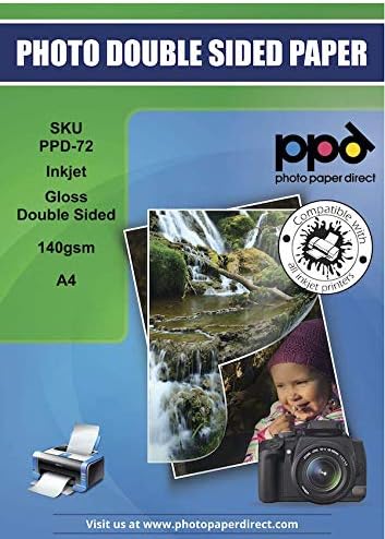 PPD 50 Sheets A4 Inkjet Brochure Flyer Paper 140gsm Double Sided Glossy Photo Quality PPD-72-50, White, A4 - Pack of 50