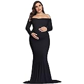 YnimioAOX Maternity Photoshoot Dress Long Sleeve Elegant Maxi Photography Dress Slim Stretchy Gowns