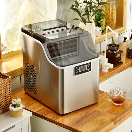 ARLIME Portable Countertop Ice Maker Machine, 40 Lbs/24H, 24 Pcs/13 Mins, 2 Ways to Add Water, Compact Self-Cleaning Ice Machine with Scoop & Basket for Home Office Bar Party