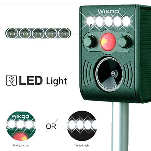 Wikoo Ultrasonic Solar Animal & Pest Repeller, Waterproof Repellent, Pest Control for Dogs, Foxes, Birds, Skunks, Rodents etc, Motion Activated, Includes USB Cable