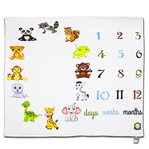 Spunky Sprouts Premium Double Layer Fleece Milestone Growth Blanket-Large 47"x 47" Size. Weeks & Months-Great Gift For Expecting Moms Photography Prop for Boys or Girls-Colorful Animals