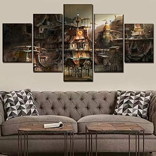 YANGSHUANG Canvas Print Painting Home Decorative Modular Framework5 Panel Building City Sci Fi Steampunk Poster Modern Wall Art Picture Canvas Painting