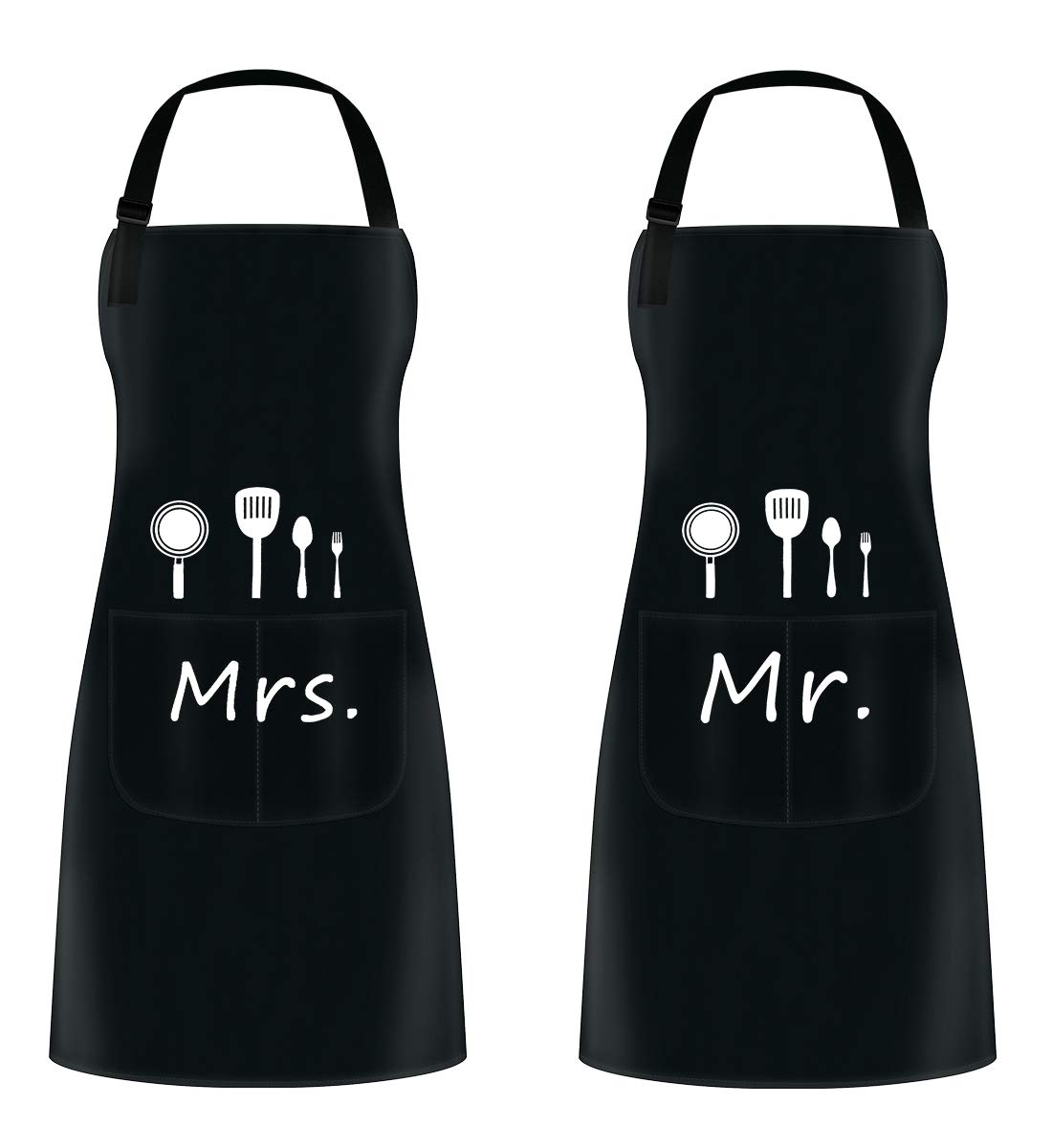 ETLEE Mr. & Mrs. Couple Aprons Set（2PCS） Adjustable Kitchen Cooking Bib Apron Wedding Anniversary Engagement Bridal Shower Gift For Couples and Newlyweds