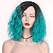 ENTRANCED STYLES Teal Wig for Women Synthetic Bob Curly Wigs with Side Part Ombre Blue Wig for Girls Heat Resistant Fiber