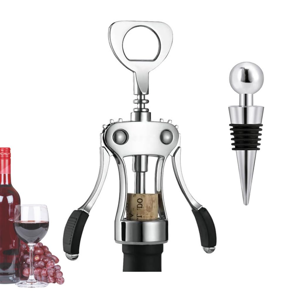 Wine Opener - Wing Corkscrew, Stainless Steel Wing Corkscrew, Beer Bottle Openers with Stopper Set, Wine Bottle Opener, Caps Bottle Opener Used in Kitchen, Restaurant, Chateau and Bars