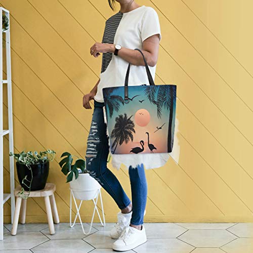 LEEZONE Women Tote Bag Shoulder Bag Double sides fashion Handbag-Flamingo Trees Printing()