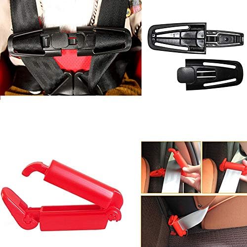 Baby Car Seat Belt Clip Lock and Chest Harness Clip Buckle for Kids Child Safety Pack of 2 Black, Red
