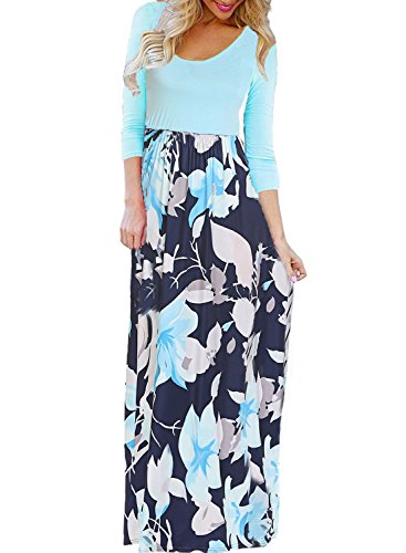 BLUETIME Women's Summer Boho Sleeveless Floral Print Tank Long Maxi Dress (T-Green, XL)