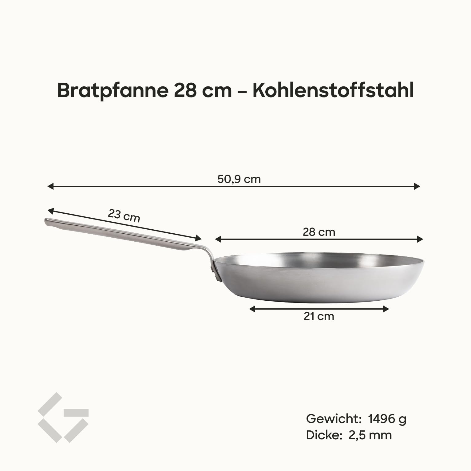 Gastrotools Carbonstahl Bratpfanne 28cm, natürliche Antihaft-Oberfläche ohne PFAS, Ofenfest bis 650°C, CoolGrip Griff, geeignet für Induktion, Gas, Keramik & offenes Feuer, Hergestellt in Italien 5
