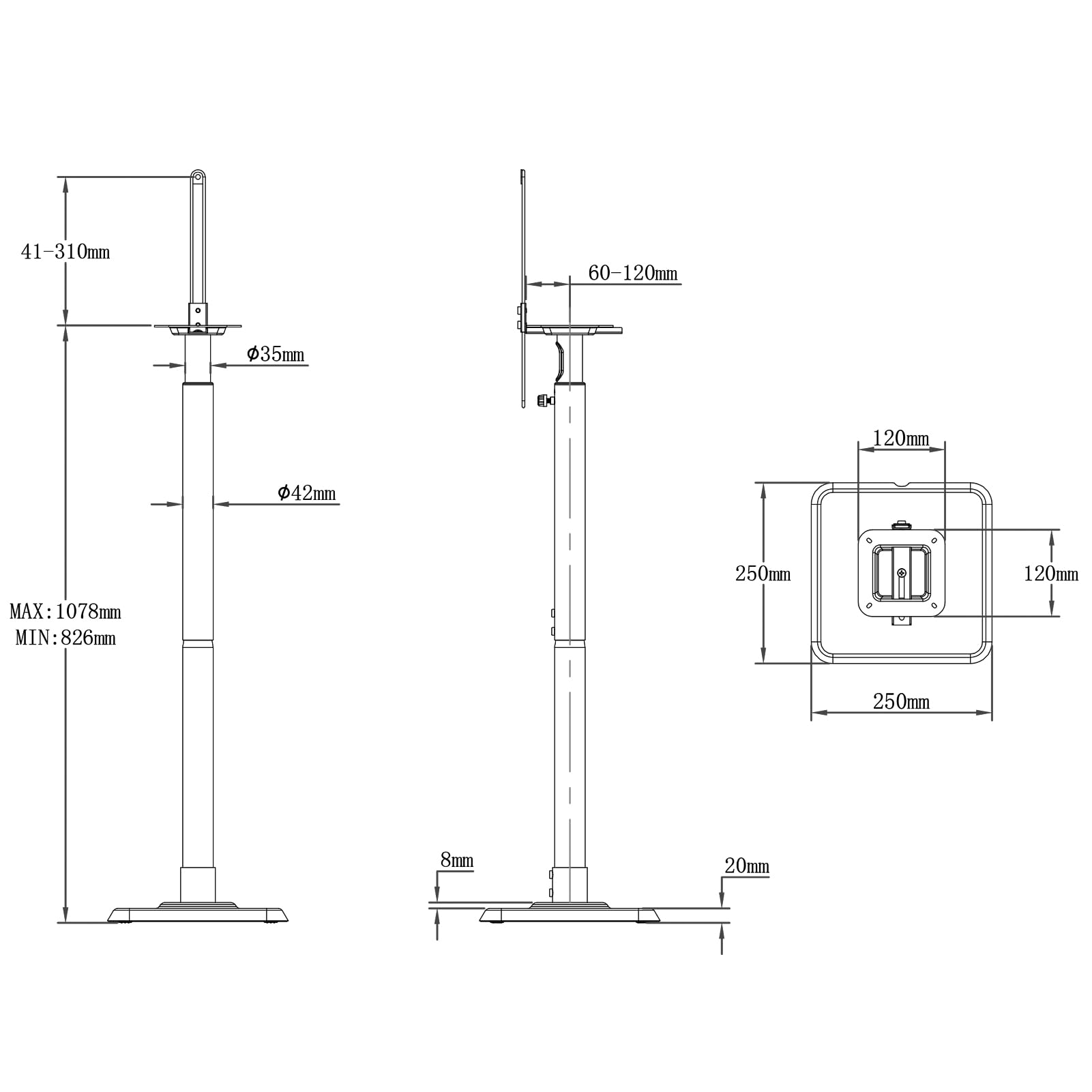 Mounting Dream Lautsprecherständer höhenverstellbar für Satelliten bis zu 5KG, 2er-Set Bodenständer 8
