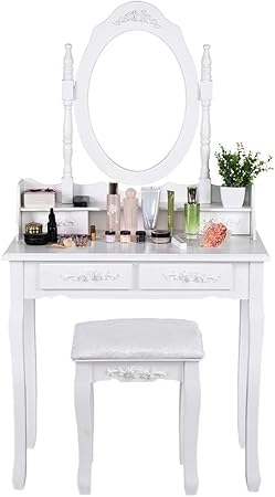 Amazon Com Chainsee Makeup Dressing Table With Oval Mirror