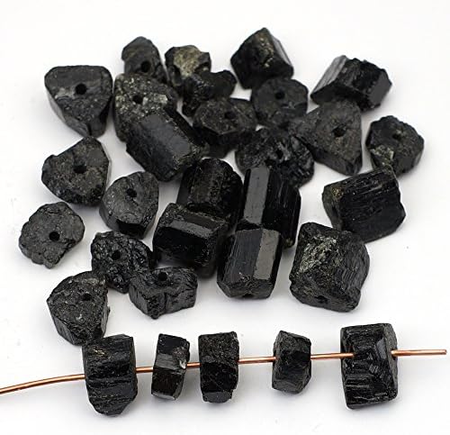 30 Pcs Small Black Cylinder and Slice Tourmaline Beads Avg Size 8mm
