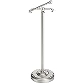 WZKALY Toilet Paper Holder Stand, Brushed Nickel Toilet Paper Holder Free Standing, Post Pivoting Design & Stable Weighted Base SUS304 Stainless Steel for Bathroom(Mega Roll)