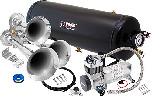 Vixen Horns Loud 135dB 3/Triple Chrome Trumpet Train Air Horn with 2.5 Gallon Tank and 200 PSI Compressor Full/Complete Onboard System/Kit VXO8325/3114