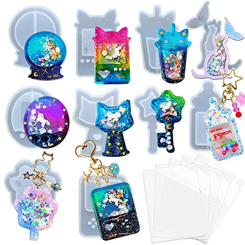 Resin Shaker Molds Set Game Consoles, Bottle, Cat's Paw, Crystal Ball 10 Silicone Trays with 5 Seal Films