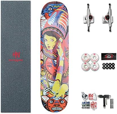 HN Pro Standard Skateboard 31.5 X 8 Inch Complete Skateboard - 7 Layer Canadian Maple Wood Double Kick Canadian Maple Fit for Beginners and Pro, Cool Stunning illustration Surface Set the Trend