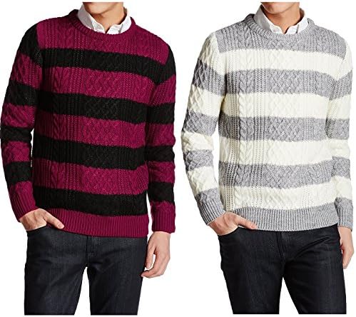 Amazon マネキン買い ケーブル フィッシャーマン ボーダー セーター ニット ワイン ホワイト 合計商品点数２ メンズ 通販 サイト コーディネート セット 福袋 セーター 通販