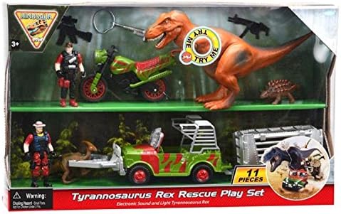 Mighty Wheels Tyrannosaurus Rex Rescue Playset - w/ T-Rex Dinosaur, Trailer and Accessories - 11 Pieces