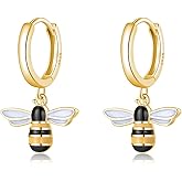 SLUYNZ Solid 925 Sterling Silver Bee Hoop Earrings for Women Teen Girls Cute Bee Huggie Earrings Drop Mother's Day Gifts