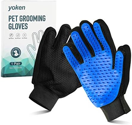 Yoken Pet Grooming Gloves, Efficient Cat Massage Hair Remover Gloves, Gentle Deshedding Grooming Gloves for Dogs and Cats Long Fur(1 Pair, Left&Right Hand)