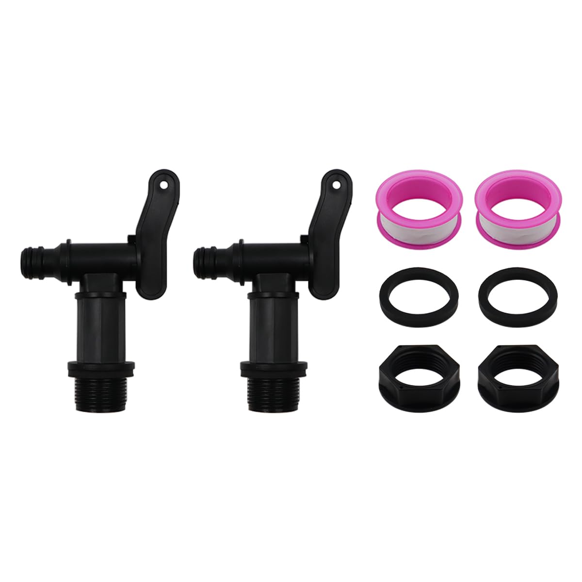 Hsthe Sea 2 Pack Black Rain Bucket Spout Faucet, Water Barrel tap,Plastic 3/4 Inch Faucet with Waterproof Sealing Tape for Rain Bucket, Tank, Gardening