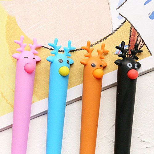 Slendima 0.5 mm Lovely Elk Design Gel Pen, Creative Cute Stationery School Office Supplies Student Gift - Black - Thumbnail 7