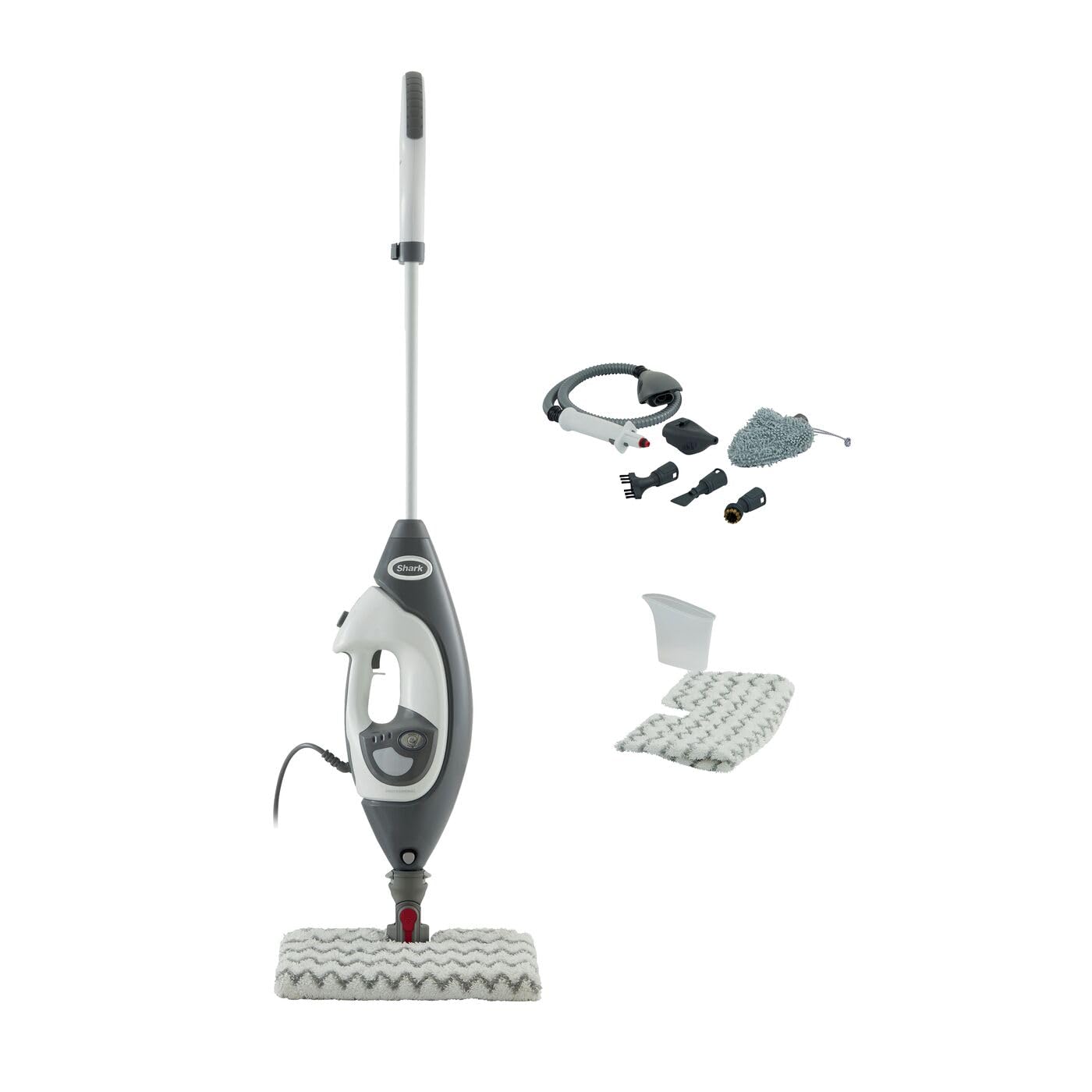 Shark Floor & Handheld Steam Cleaner, Steam Mop for Hard Floors with Klik n' Flip, Clean Tiles, Surfaces, Taps & Glass with Lift-Away, Garment Steamer & 5 Accessories, 2 Settings, Grey/White S6005UK