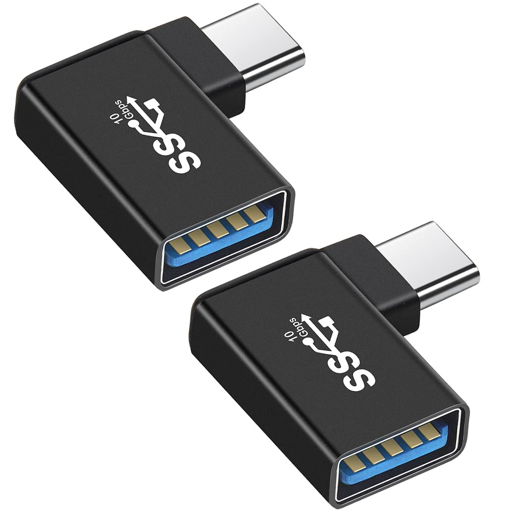 Seminer USB C to USB 90 Degree Adapter (2 Packs), USB-C to USB-A Angled Adapter, USB C 3.1 10Gbps OTG Adapter Compatible for MacBook, USB-C Devices