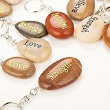 72PCS RockImpact Inspirational Stones Key Chains, Wholesale Lot, Engraved Natural River Rock Key Rings Keychains, Healing Stone Keychain Bulk Lot, Different Words Assorted Sayings (72 Pieces)
