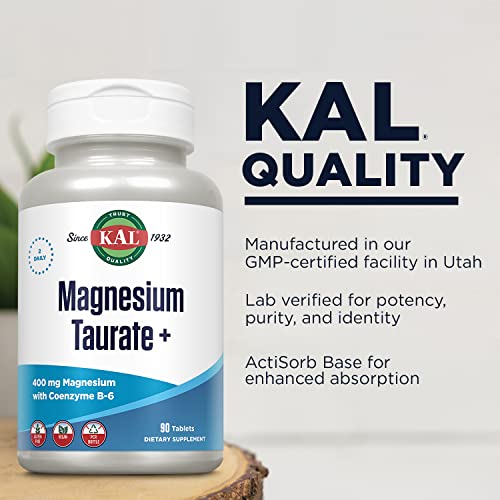 KAL Magnesium Taurate 400mg Plus CoEnzyme Vitamin B6, Chelated ...