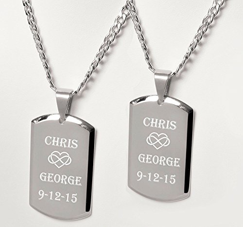 Engraved Stainless Steel His & Hers Dog Tag Necklace Pendant Set