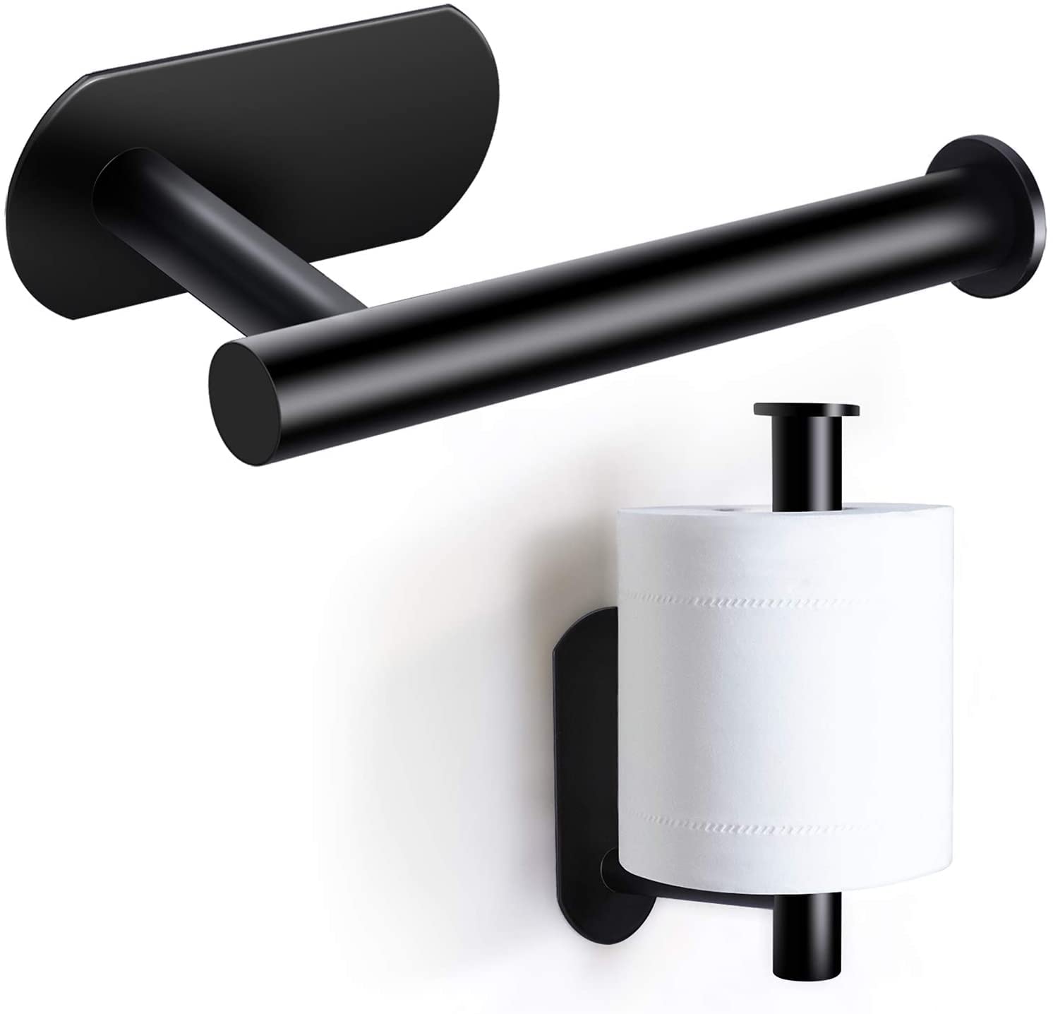 On and Off Toilet Paper Holder No Drilling Toilet Paper Holder Self-Adhesive Toilet Roll Holder Stainless Steel Toilet Paper Roll Holder Standing for Kitchen Bathroom Black 16 cm
