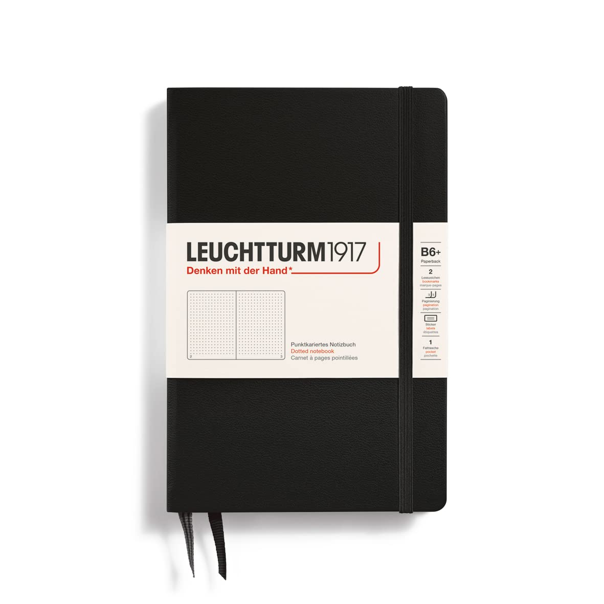 LEUCHTTURM1917 368515 Notebook Paperback (B6+), Hardcover, 219 Numbered Pages, Black, Dotted — image 1