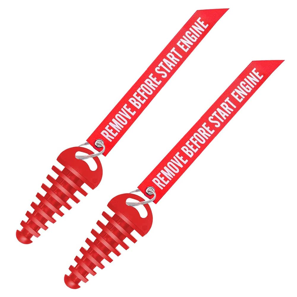 DEALIKEE Red 0.6"-1.5" Muffler Exhaust Wash Plug, Motorcycle Dirt Bike 2 Stroke w/Streamer Remove Before Start Engine ATV Quad Rubber Exhaust Silencer -2 Pack