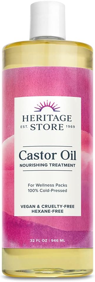 Heritage Store Castor Oil 32oz 100% Pure Natural Cold Pressed Organic Unrefined
