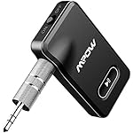 Mpow Bluetooth 4.1 Car Receiver, Portable Wireless Audio Adapter with Humanized ON/OFF Button, 3.5mm Aux Stereo Output, Bluetooth Audio Adapter Hands-free Calling Bluetooth Car Kit Black with Longer Battery Life