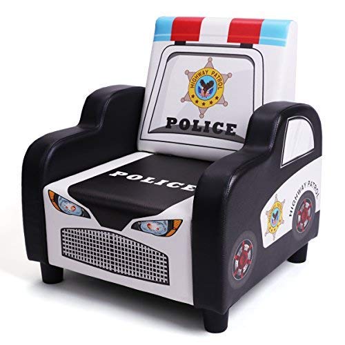 BOCCA Childrenâ€™s Arm Chair,16.53" L x 16.53" W x 18.5" H Ideal for Children 3 to 7 Age, Black PVC Police Car Shape Kidâ€™s Sofa