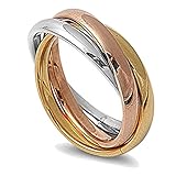3MM Stainless Steel Tri color Interlocked Rolling Band Ring (Size 3 to 13)