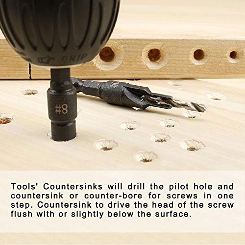 KingBra Juego de 6 brocas avellanadas de acero de alta velocidad, 5, 6, 8, 10, 12 mm, ajustable, de cambio rápido, con… - Imagen 6