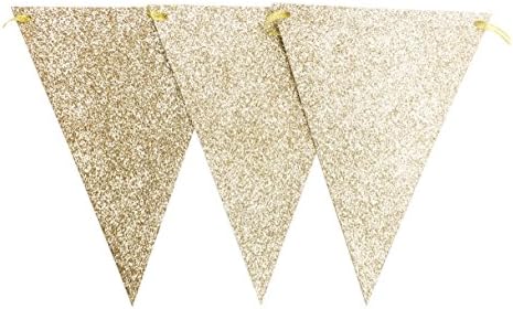 Ovee Lando 15 Feet Vintage Style Triangle Flag Bunting Banner for Wedding Birthday Baby Shower Home Teepee Decor, Double Sided Glitter Light Rose Gold,15 Flags