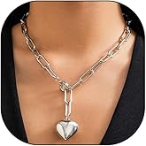 GIGB PBDK Chunky Heart Necklace for Women,Puffy Gold Heart Pendant Necklace Thick Silver Paperclip Chain Choker Necklaces,Charm Love Statement Accessories Halloween Gifts