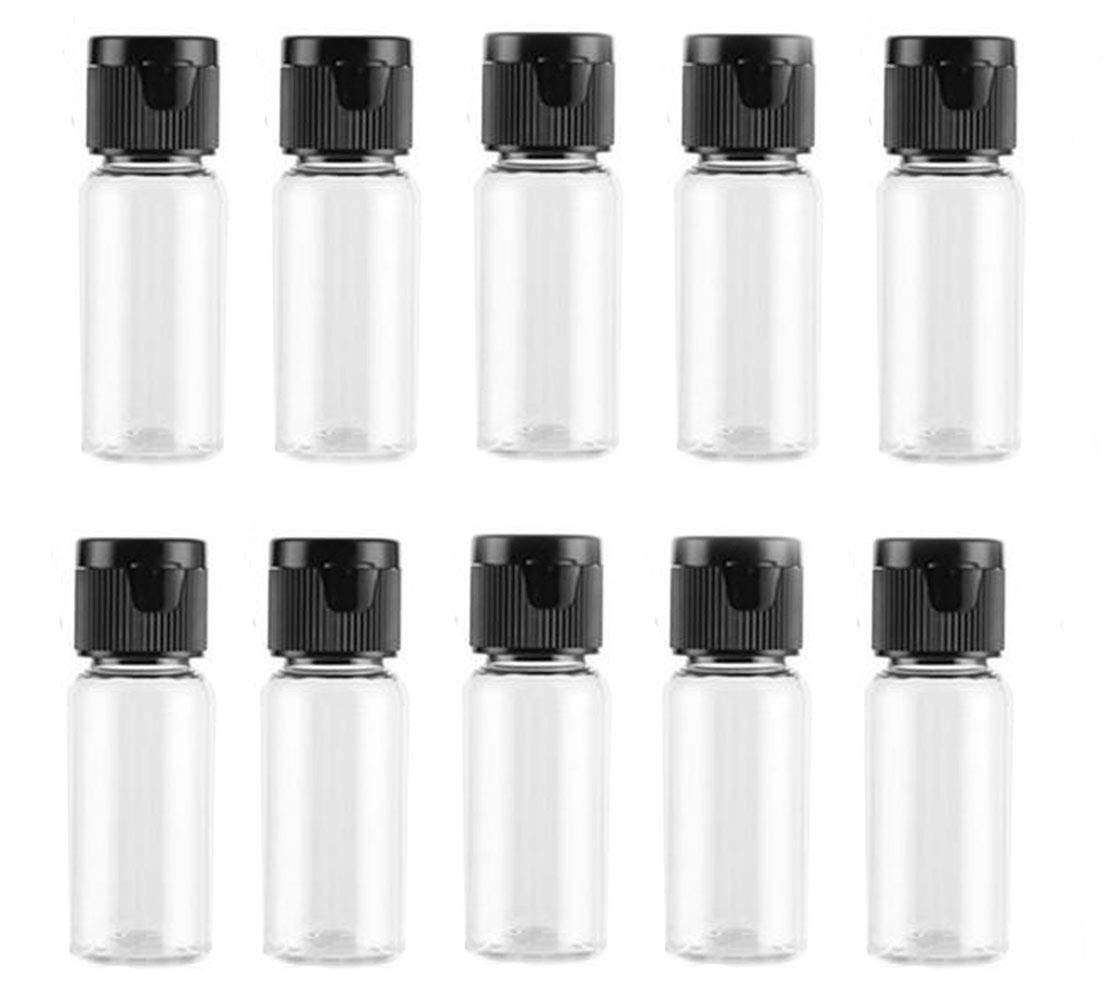 VASANA 20PCS 15ml 0.5oz Empty Clear Plastic Bottle with Black Flip Cap Travel Sample Containers Vial Jars for Emollient Water Shower Gel Face Cream Emulsion