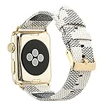 for Apple Watch Band 42mm Fashion Leather iWatch Sport Series 1 Series 2 Series 3 4 Strap for Women Men Gold Metal Buckle (White 42mm)