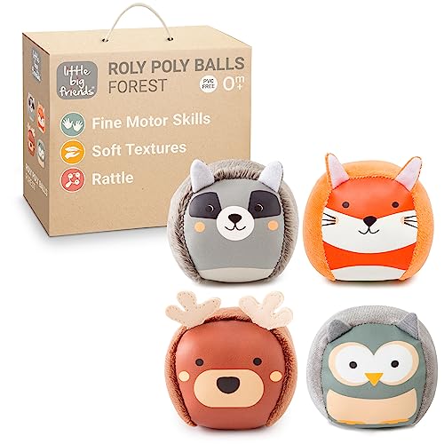 Little Big Friends Roly Poly Balls | Sensory Rattle Ball Toy for Baby, Set of 4