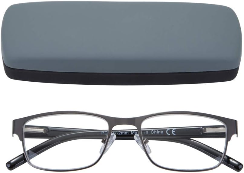 EYEGUARD Mens Reading Glasses, 1 Pair Rectangular Lightweight Metal Readers for Men(+2.50 Magnification), Grey