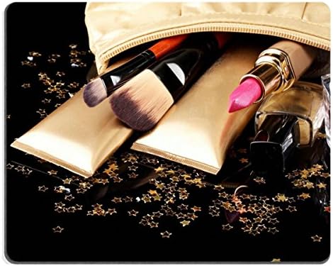 Smoomfly Mouse Pad Natural Rubber Mousepad Beautiful golden makeup bag and cosmetics isolated on black IMAGE ID 13024785
