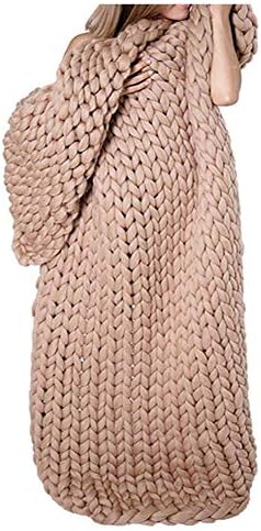 VIYEAR Chunky Knit Blanket Soft Handmade Knitting Throw for Bedroom Sofa Decor Super Large (Khaki, 79" 79") …