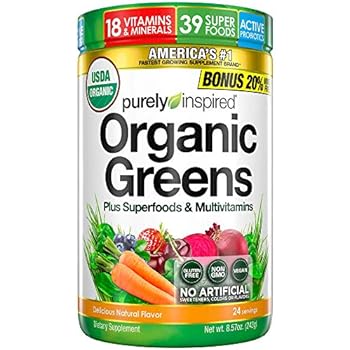 Purely Inspired Organic Super Greens Powder with Superfoods & Multivitamins , Non-GMO, Gluten Free, Vegan Friendly, Unflavored, 24 Servings, 8.57 Ounce