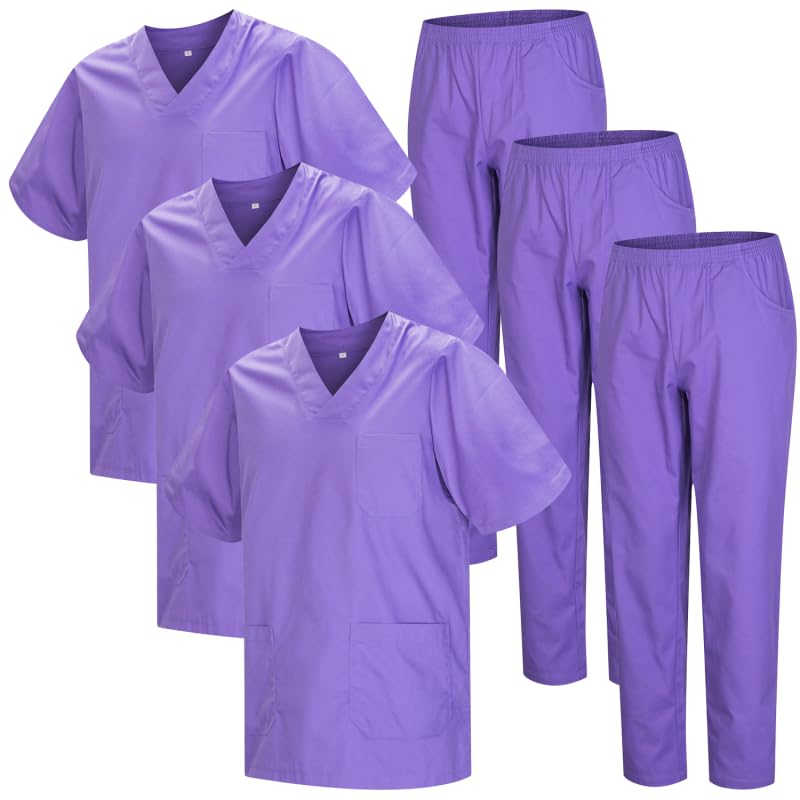 MISEMIYA - Confezione * 3 Set - Uniforme Medica con Maglia e Pantaloni Uniformi Mediche Camice Uniformi sanitarie - Ref.3-8178 - 5XL, Lilla 22
