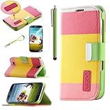 Galaxy S4 Case, ULAK PU Leather Wallet Case for Samsung Galaxy S4 Galaxy SIV i9500 (Red+Yellow+Pink) with Auto Wake/Sleep Smart Cover Function (Not Suit for Samsung S4 Active)
